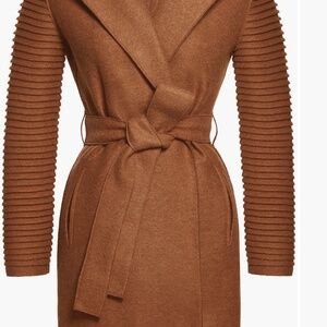 Sentaler Superfine Alpaca Ribbed Long-Sleeve Oversized-Collar Wrap Coat Camel M